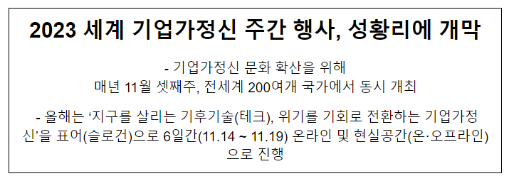 2023 세계 기업가정신 주간 행사, 성황리에 개막 2023 세계 기업가정신 주간 행사, 성황리에 개막