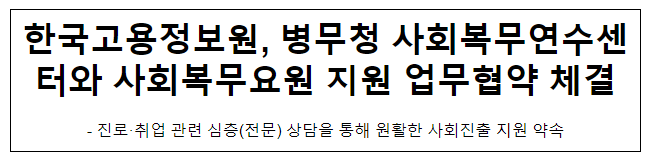 한국고용정보원, 병무청 사회복무연수센터와 사회복무요원 지원 업무협약 체결 한국고용정보원, 병무청 사회복무연수센터와 사회복무요원 지원 업무협약 체결