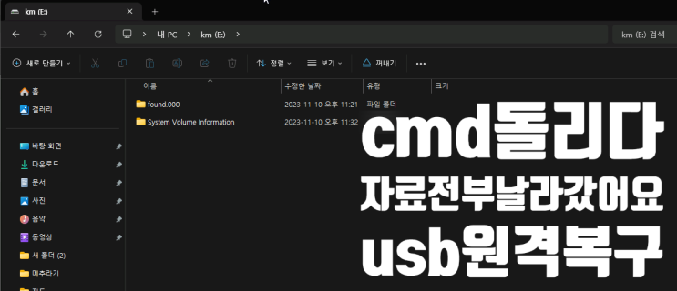  인터넷 보고 cmd 명령어 체크디스크 따라했다가 자료 전부 날라갔습니다ㅜ 함부로 따라하지 마세요