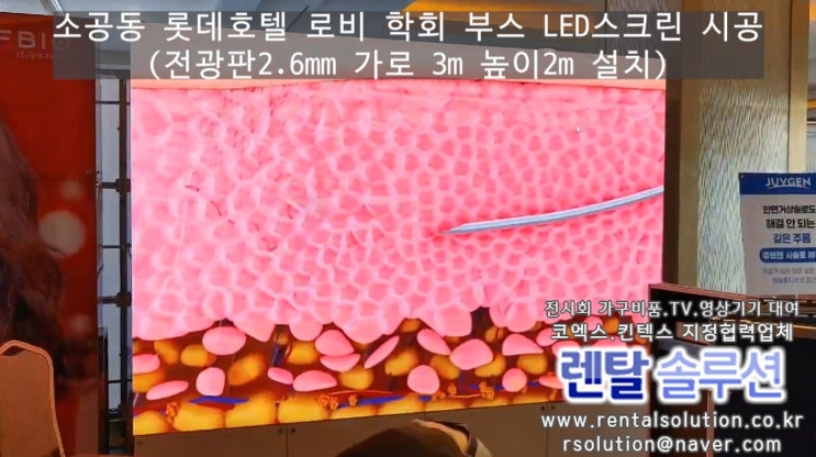  소공동 롯데호텔 크리스탈볼룸 학회 홍보부스 전광판 시공 가로 3m 세로 2m 설치해드렸습니다.