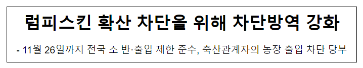 럼피스킨병 확산 차단을 위해 차단방역 강화