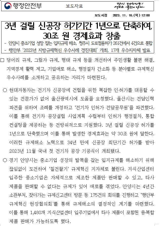 3년 걸릴 신공장 허가기간 1년으로 단축하여, 30조 원 경제효과 창출 3년 걸릴 신공장 허가기간 1년으로 단축하여, 30조 원 경제효과 창출