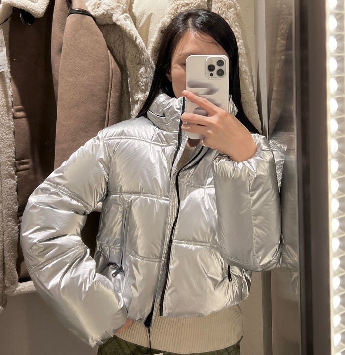  자라 실버 패딩 입어보기 사이즈 팁(ZARA 메탈릭 크롭 아노락)