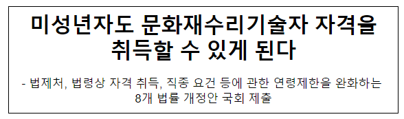 미성년자도 문화재수리기술자 자격을 취득할 수 있게 된다 미성년자도 문화재수리기술자 자격을 취득할 수 있게 된다