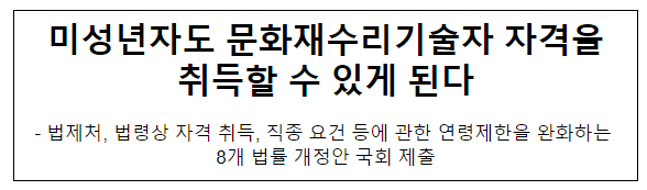 미성년자도 문화재수리기술자 자격을 취득할 수 있게 된다