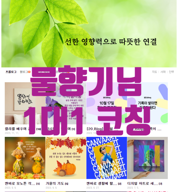  물향기님 블로그 개인 코칭  힐링을 키워드로 카테고리 설정