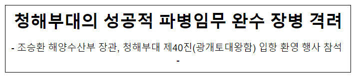 청해부대의 성공적 파병임무 완수 장병 격려 청해부대의 성공적 파병임무 완수 장병 격려