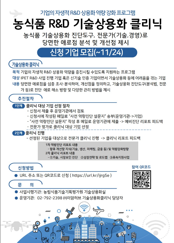 농식품 R&D 기술상용화 클리닉 참여기업 모집 공고