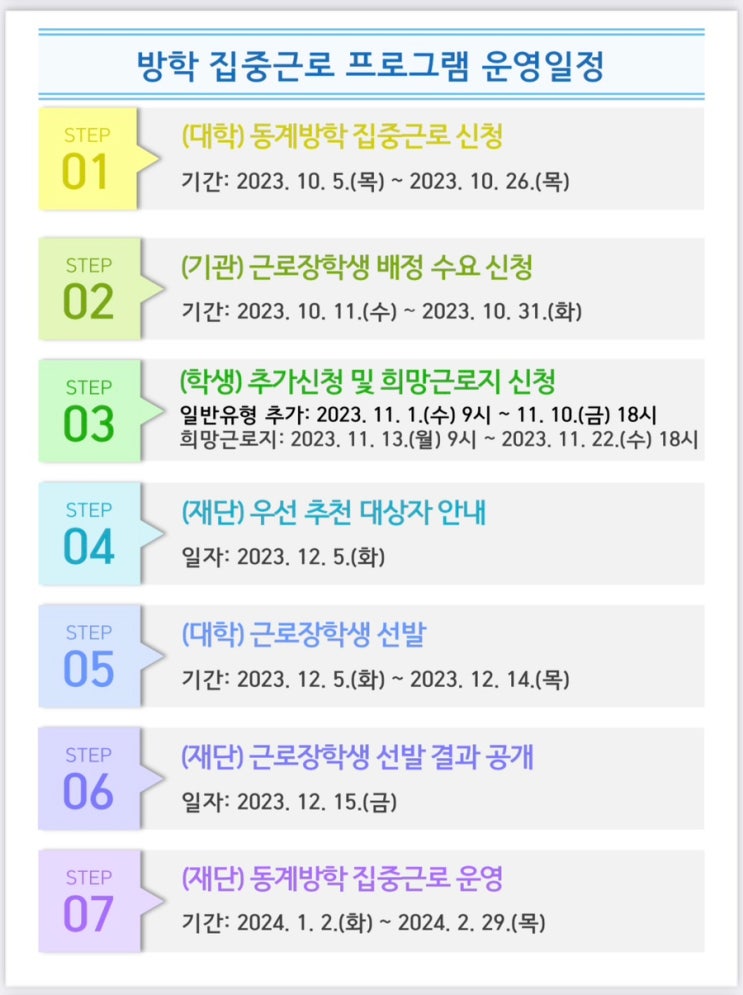  한국장학재단 2023년 2학기 동계방학 집중근로 일정