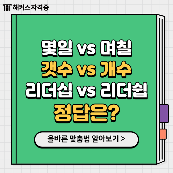 몇일 며칠, 갯수 개수, 리더십 리더쉽 올바른 맞춤법은?