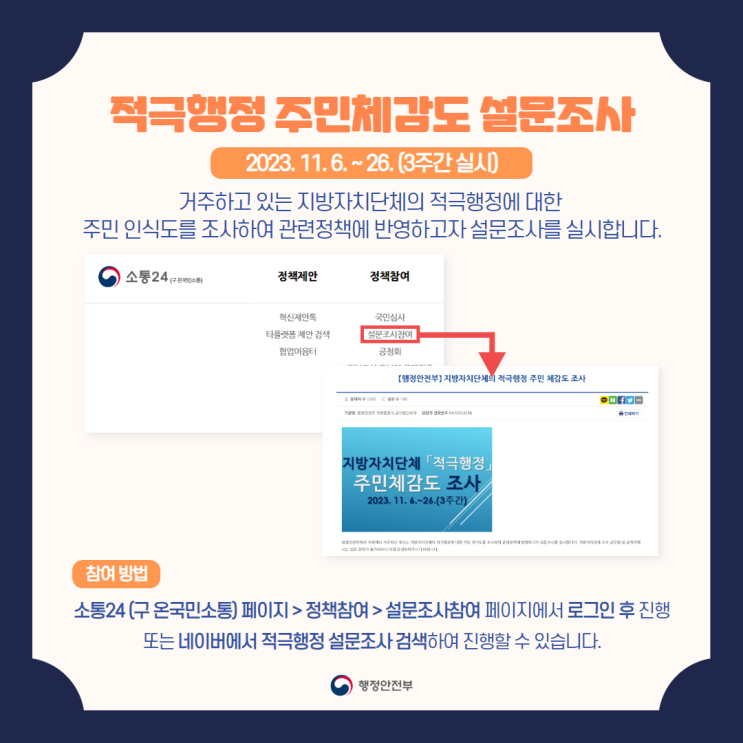  적극행정 주민체감도 설문조사 (2023.11.6.~26.까지)