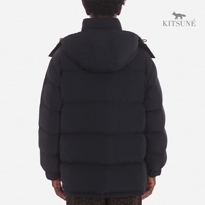 메종키츠네 23FW FOX HEAD 패치 나일론 볼드 후드 다운 패딩 NV