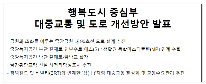 행복도시 중심부 대중교통 및 도로 개선방안 발표