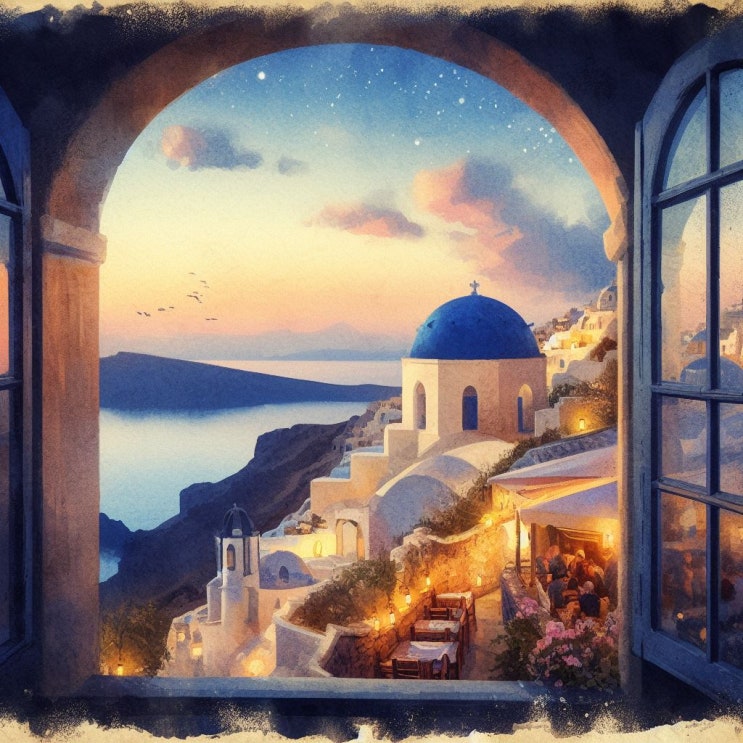  DALL-E(달리)를 이용한 이미지 생성사례 / Santorini, Greece, Watercolor Painting / 디지털콘텐츠큐레이터 황선웅