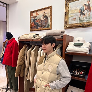 남자 패딩조끼 헨리코튼 패딩 베스트 플라이피싱클럽 팝업스토어 잠실 롯데월드몰에서 만나....