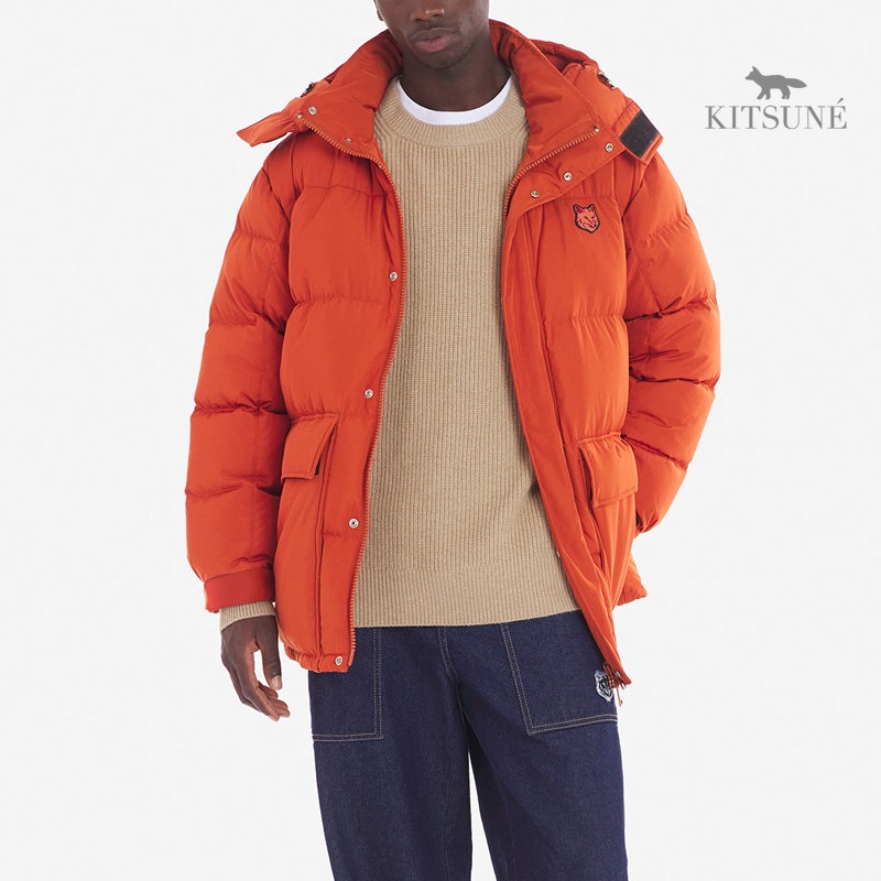 메종키츠네 23FW FOX HEAD 패치 나일론 볼드 후드 다운 패딩 RD