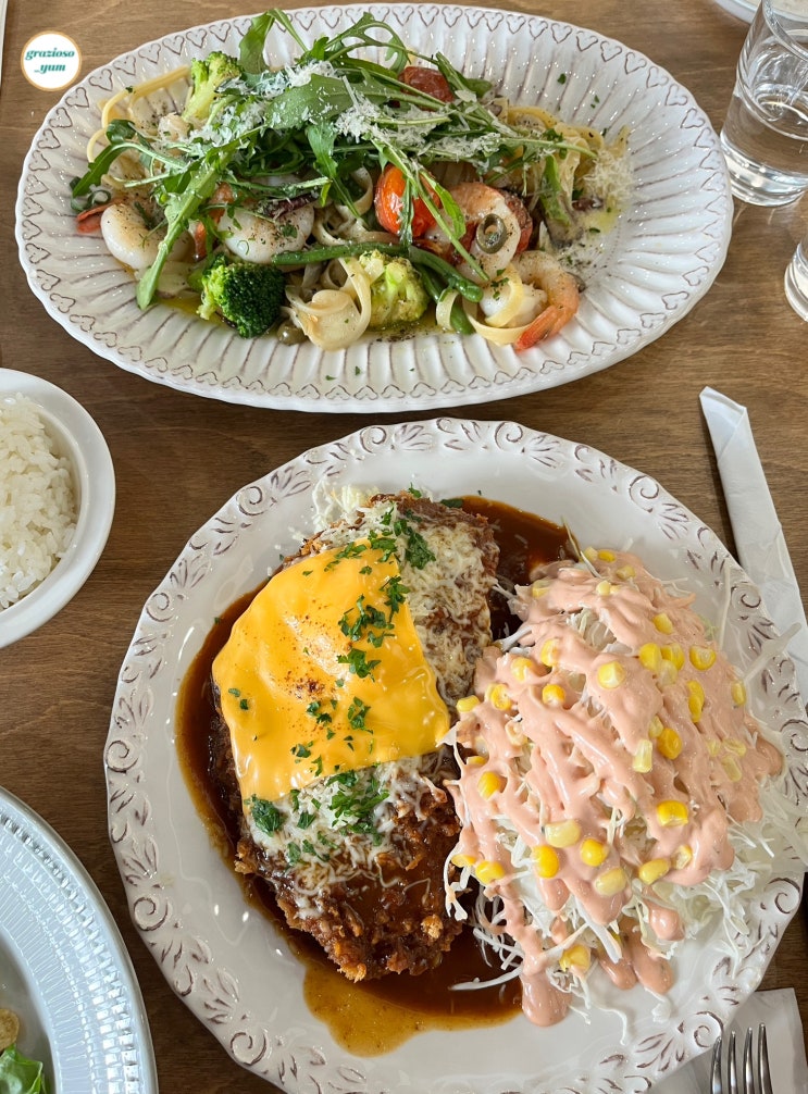 호수공원 브런치 화려한 경양식* 치즈듬뿍 돈까스와 파스타/ 원마운트 오므라이스 일산맛집