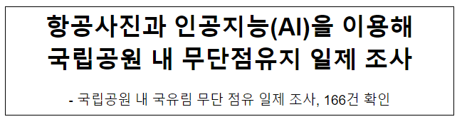 항공사진과 인공지능(AI)을 이용해 국립공원 내 무단점유지 일제 조사