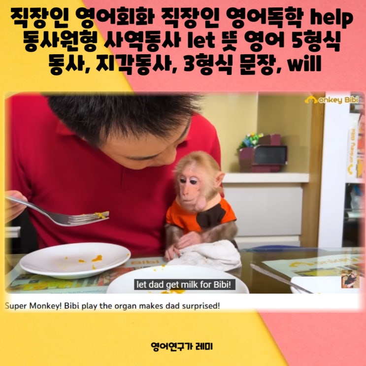 직장인 영어회화 독학 공부 help 동사원형 사역동사 let 뜻 영어 5형식 동사 지각동사 3형식 문장 will