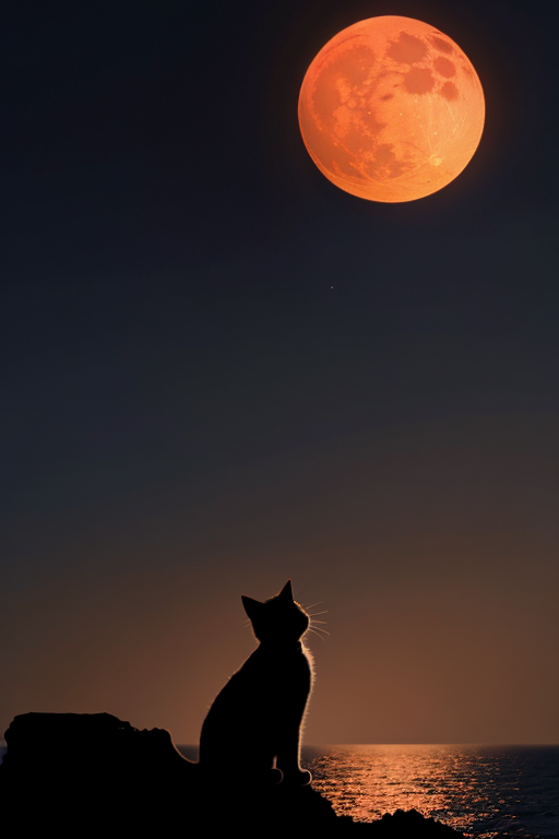 [Ai Greem] 배경_달 154: 붉은 달 배경의 고양이 실루엣 Ai 무료 이미지 일러스트