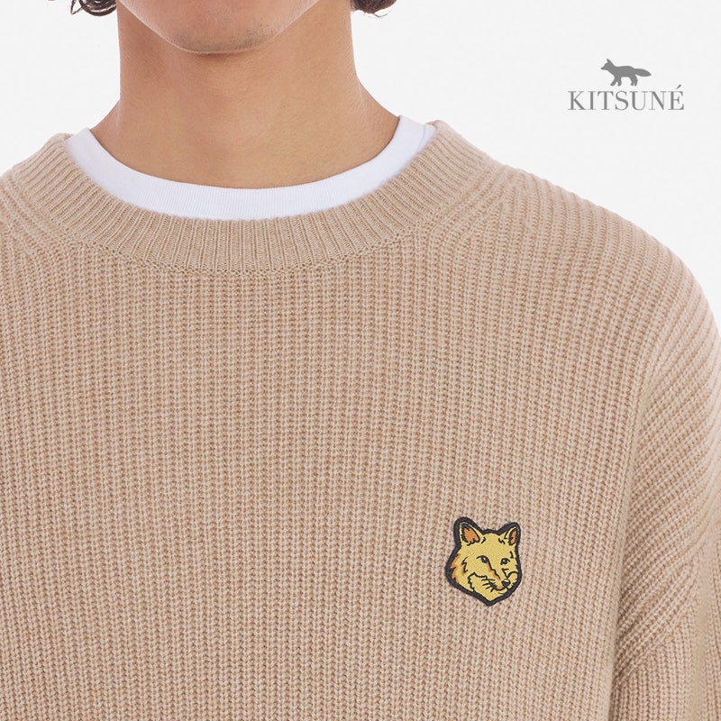 메종키츠네 23FW BOLD FOX HEAD 패치 컴포트 립드 니트 BM