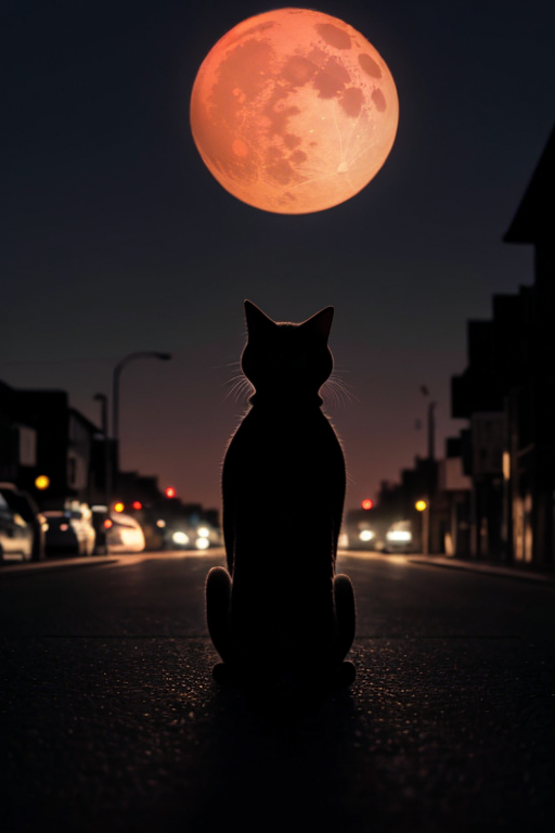 [Ai Greem] 배경_달 156: 월식, 붉은 달, 적월, 빨간 달, 고양이, 실루엣, 느낌있는, 상업적으로 사용 가능한 무료 이미지, 월식 일러스트, 월식 AI 이미지
