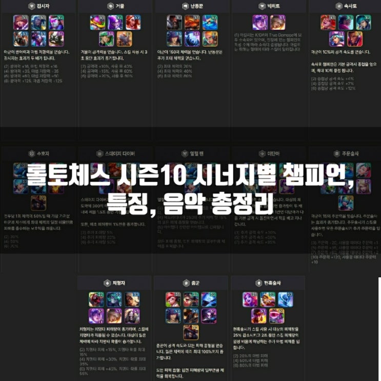 롤토체스 시즌10 시너지 총정리 롤토체스 시즌10 시너지 총정리