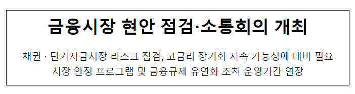 금융시장 현안 점검·소통회의 개최
