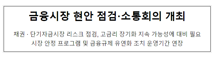 금융시장 현안 점검·소통회의 개최 금융시장 현안 점검·소통회의 개최