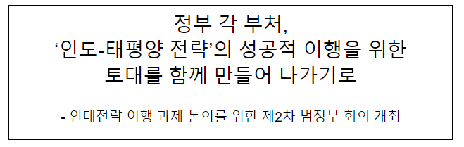 정부 각 부처, ‘인도-태평양 전략’의 성공적 이행을 위한 토대를 함께 만들어 나가기로 정부 각 부처, ‘인도-태평양 전략’의 성공적 이행을 위한 토대를 함께 만들어 나가기로