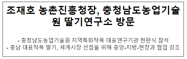 조재호 농촌진흥청장, 충청남도농업기술원 딸기연구소 방문