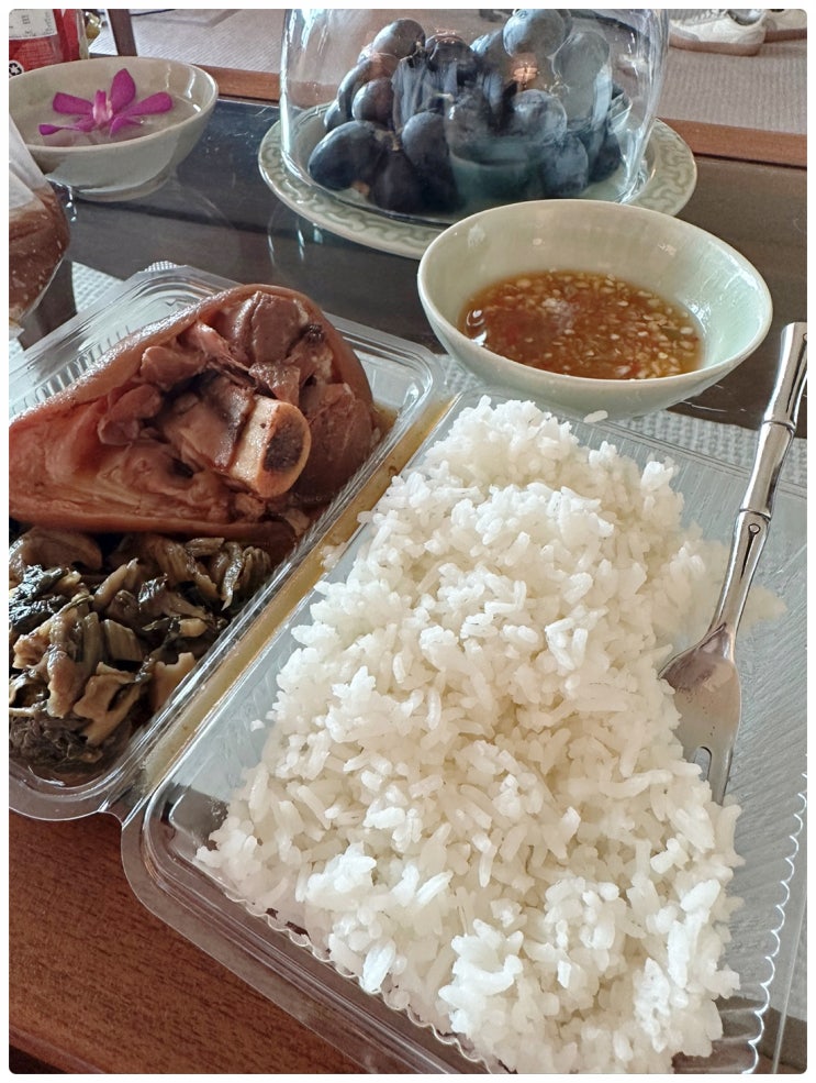  더 페닌슐라 방콕 호텔 탁발공양 액티비티, 배달주문한 돼지족발덮밥 아침 식사한 후기 리뷰
