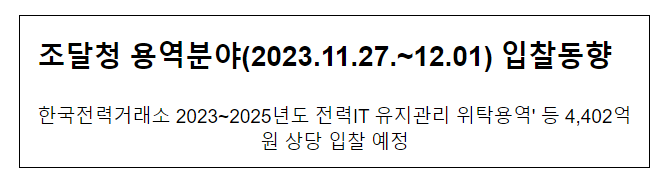 조달청 용역분야(2023.11.27.~12.01) 입찰동향 조달청 용역분야(2023.11.27.~12.01) 입찰동향
