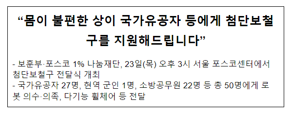 몸이 불편한 상이 국가유공자 등에게 첨단보철구를 지원해드립니다