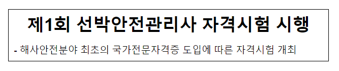 제1회 선박안전관리사 자격시험 시행 제1회 선박안전관리사 자격시험 시행