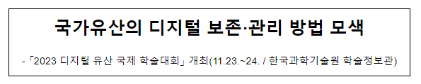 국가유산의 디지털 보존·관리 방법 모색 국가유산의 디지털 보존·관리 방법 모색