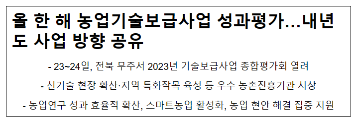 올 한 해 농업기술보급사업 성과평가…내년도 사업 방향 공유 올 한 해 농업기술보급사업 성과평가…내년도 사업 방향 공유