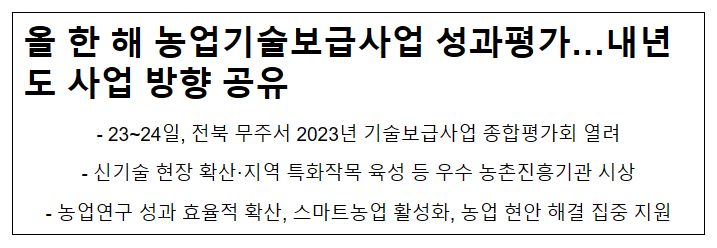 올 한 해 농업기술보급사업 성과평가…내년도 사업 방향 공유