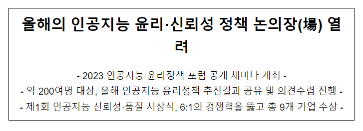 2023 인공지능 윤리정책 포럼 공개 세미나 개최