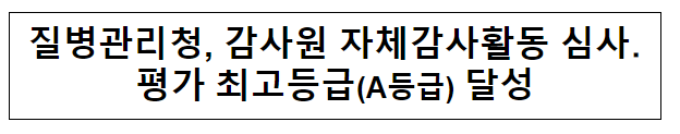 질병관리청, 감사원 자체감사활동 심사․평가 최고등급(A등급) 달성(11.27.월)