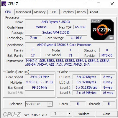 AMD 라이젠5-3세대 3500X (마티스) cpu-z