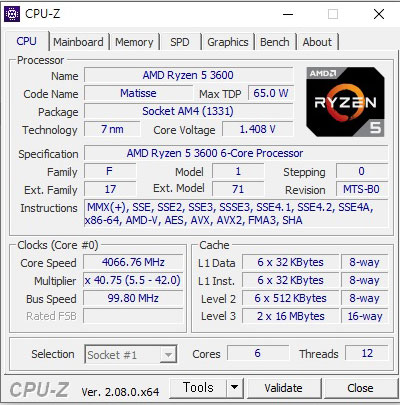 AMD 라이젠5-3세대 3600 (마티스) cpu-z