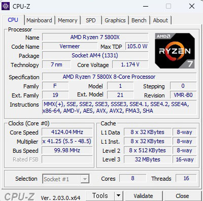 AMD 라이젠7-4세대 5800X (버미어) cpu-z