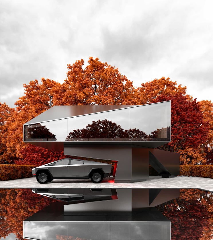 미래차 미래집 맞춤형 차고 집 디자인 테슬라 하우스 건축