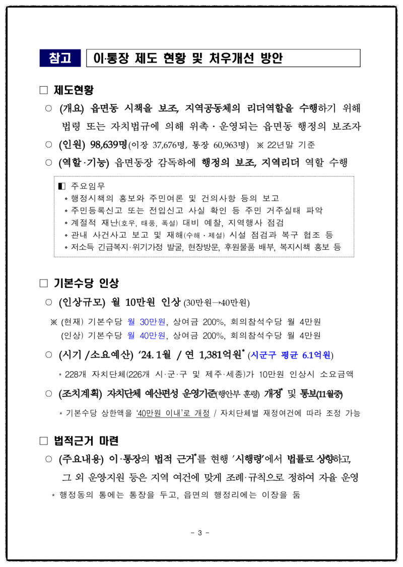 동네 통장 월급 인상 - 특화발전지원 수당 10만 원 더해져 40만 원!
