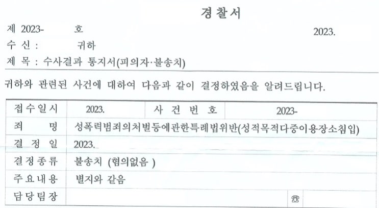  [송무 사례] 성폭력처벌법(성적목적다중이용장소침입)위반 혐의없음 처분 성공 사례 및 후기