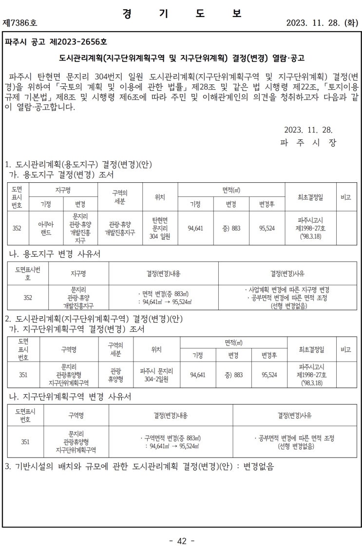  도시관리계획(지구단위계획구역 및 지구단위계획) 결정(변경) 열람·공고