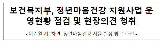 보건복지부, 청년마음건강 지원사업 운영현황 점검 및 현장의견 청취 보건복지부, 청년마음건강 지원사업 운영현황 점검 및 현장의견 청취