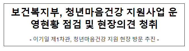 보건복지부, 청년마음건강 지원사업 운영현황 점검 및 현장의견 청취