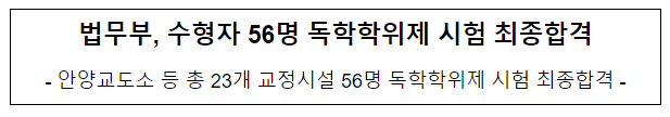 법무부, 수형자 56명 독학학위제 시험 최종합격 법무부, 수형자 56명 독학학위제 시험 최종합격